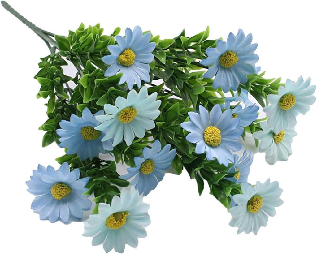 Yapay Çiçek Mavi Papatya 5 Dallı Plastik Dekoratif Yapay Bitki