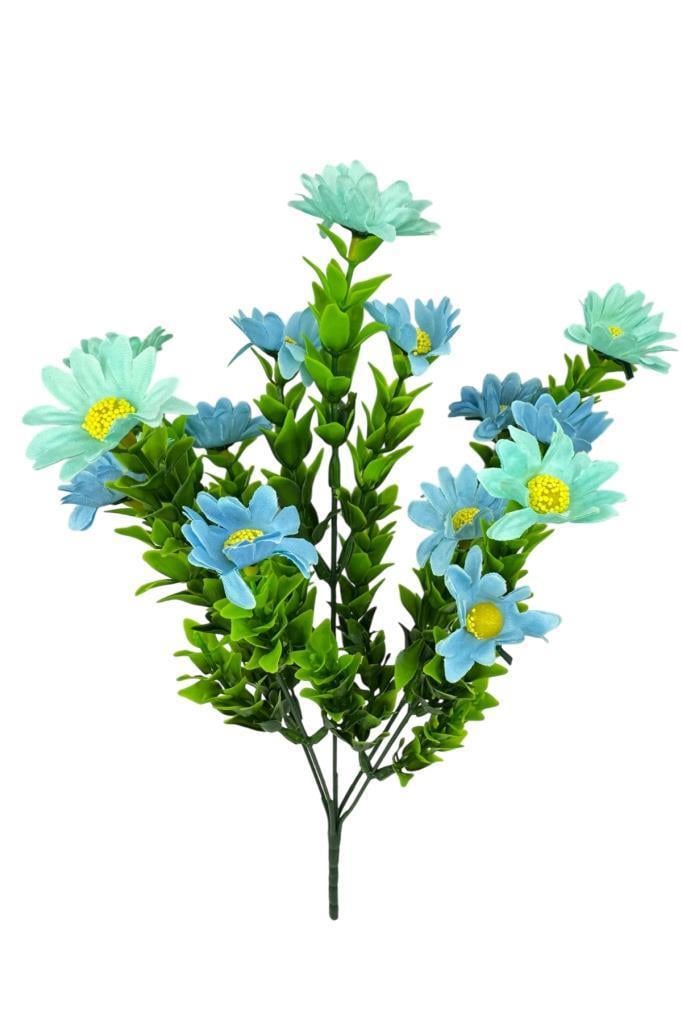 Yapay Çiçek Mavi Papatya 5 Dallı Plastik Dekoratif Yapay Bitki