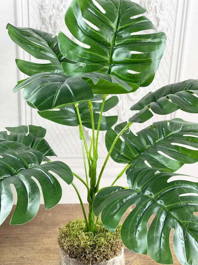 Yapay Çiçek Monstera 9 Dal Kütük Saksılı Deve Tabanı Dekoratif Süs Çiçeği