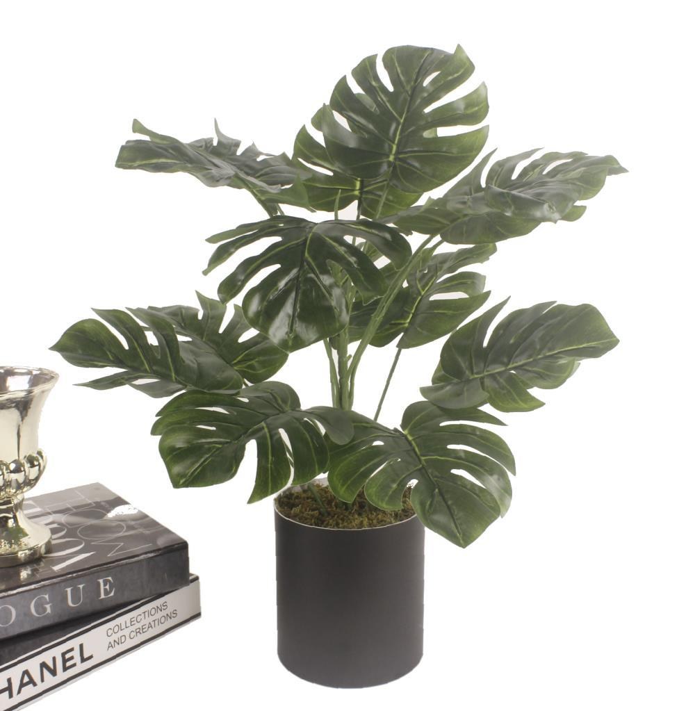 Yapay Çiçek Monstera Deve Tabanı Siyah Saksılı Salon Çiçeği 15 Yaprak