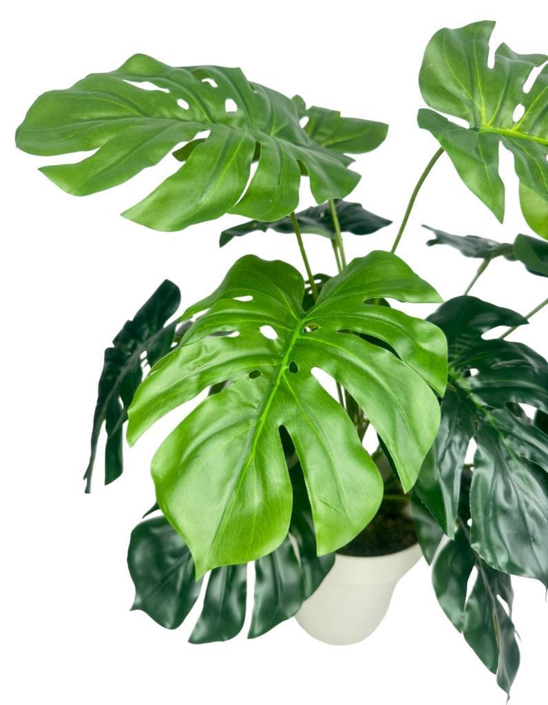 Yapay Çiçek Monstera Salon Çiçeği 50cm Beyaz Saksılı Yapay Bitki 