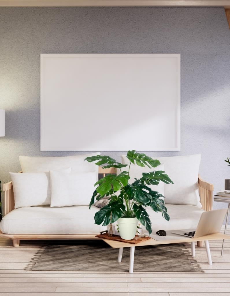 Yapay Çiçek Monstera Salon Çiçeği 50cm Beyaz Saksılı Yapay Bitki 