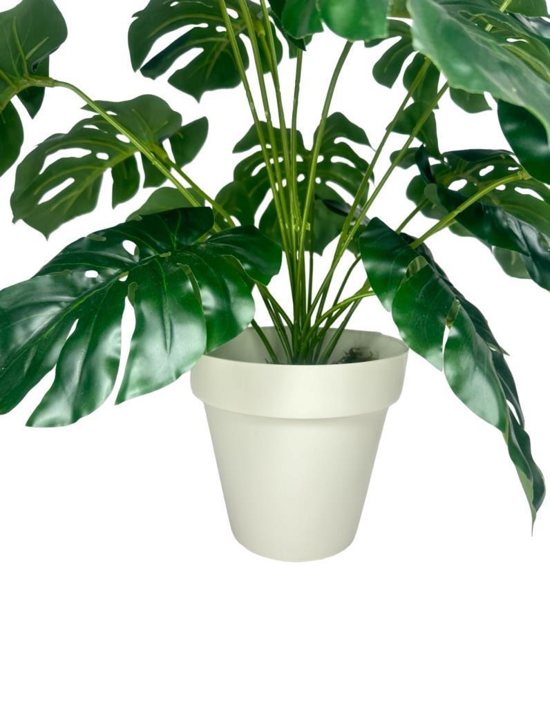 Yapay Çiçek Monstera Salon Çiçeği 50cm Beyaz Saksılı Yapay Bitki 