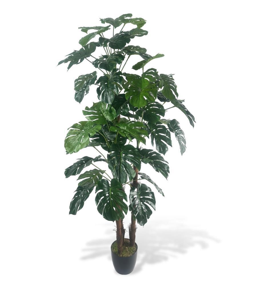 Yapay Çiçek Monstera Yeşil Deve Tabanı 3Katlı 135cm 54Yaprak Siyah Plastik Saksıda Yapay Bitki