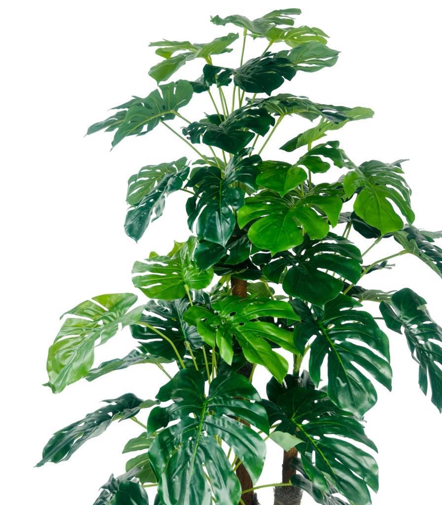 Yapay Çiçek Monstera Yeşil Deve Tabanı 3Katlı 135cm 54Yaprak Gümüş Kemerli Siyah Saksıda Yapay Bitki