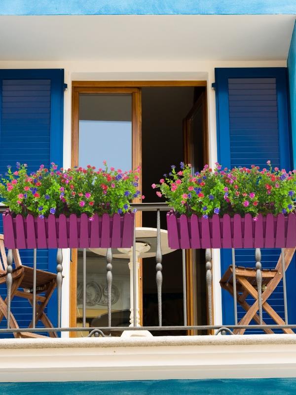 Yapay Çiçek Mor Çit Balkon Saksısı Renkli Mineli Şimşir Çiçekli 55*35cm