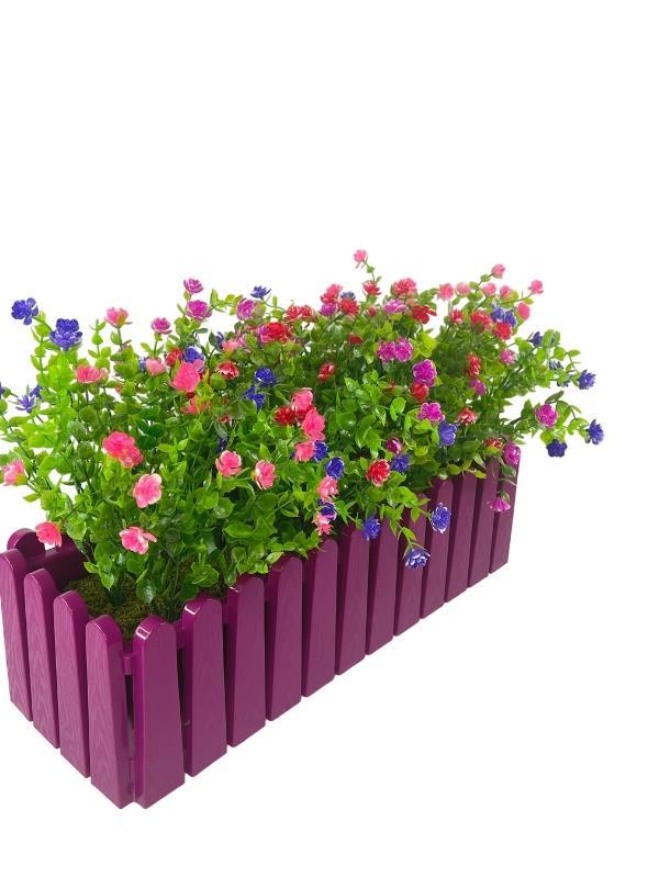 Yapay Çiçek Mor Çit Balkon Saksısı Renkli Mineli Şimşir Çiçekli 55*35cm