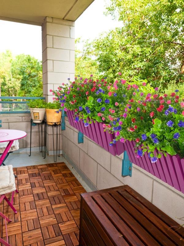 Yapay Çiçek Mor Çit Balkon Saksısı Renkli Mineli Şimşir Çiçekli 55*35cm