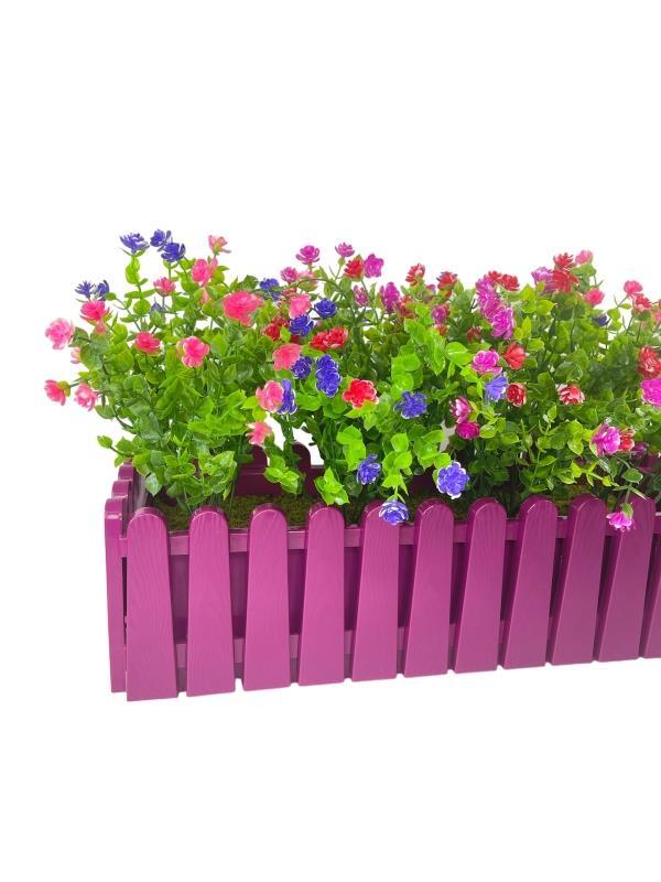 Yapay Çiçek Mor Çit Balkon Saksısı Renkli Mineli Şimşir Çiçekli 55*35cm