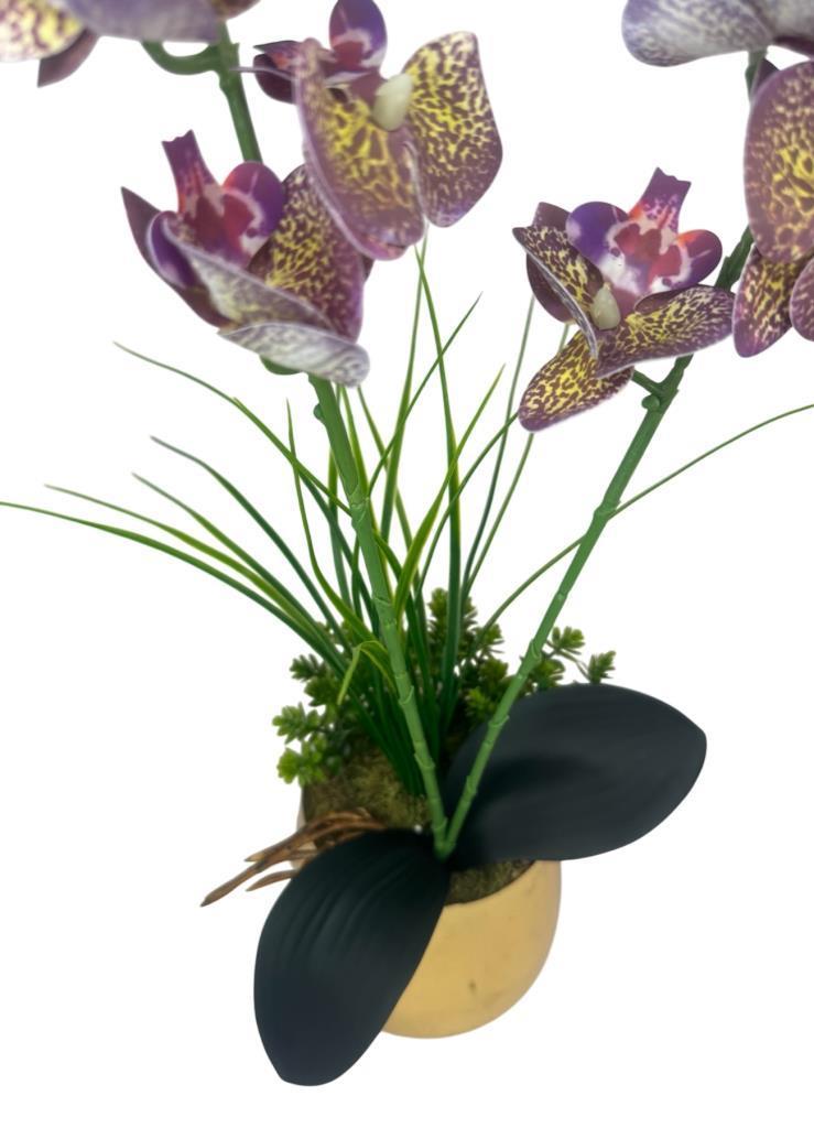 Yapay Çiçek Mor Islak Orkide Gold Metal Saksıda Saksıda Orkide 50cm