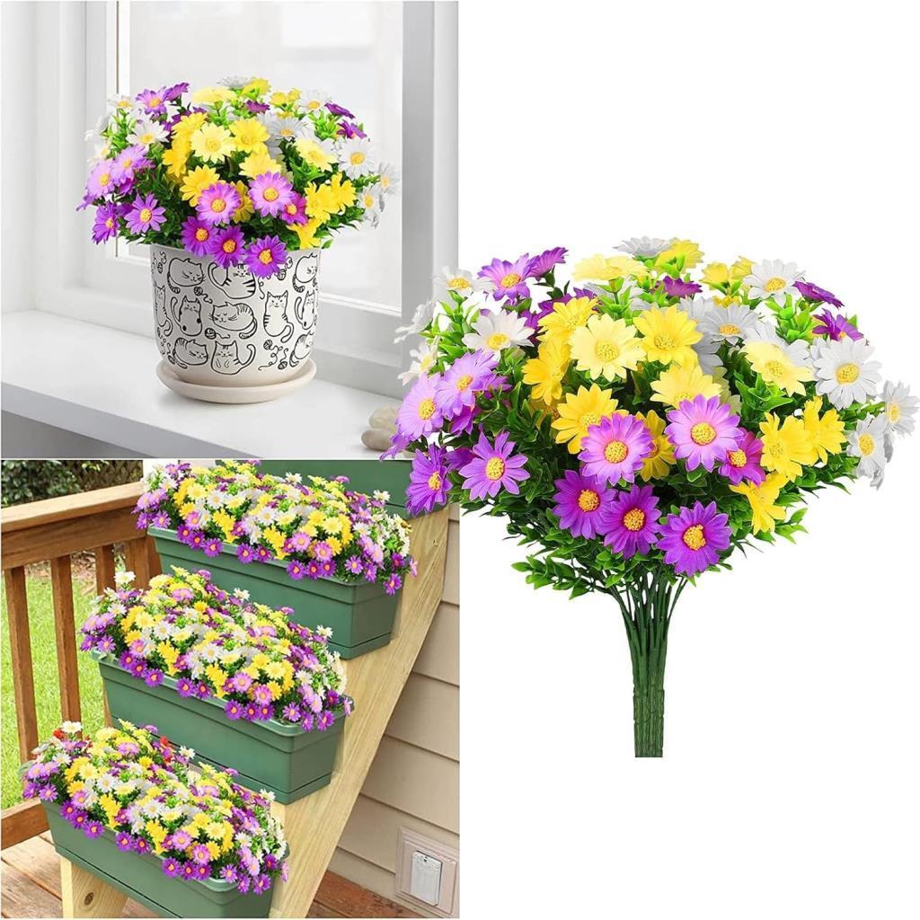 Yapay Çiçek Mor Koyu Papatya 5 Dallı Plastik Dekoratif Yapay Bitki