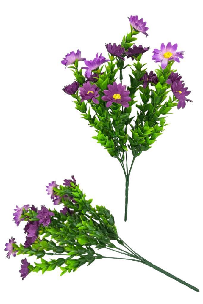 Yapay Çiçek Mor Koyu Papatya 5 Dallı Plastik Dekoratif Yapay Bitki