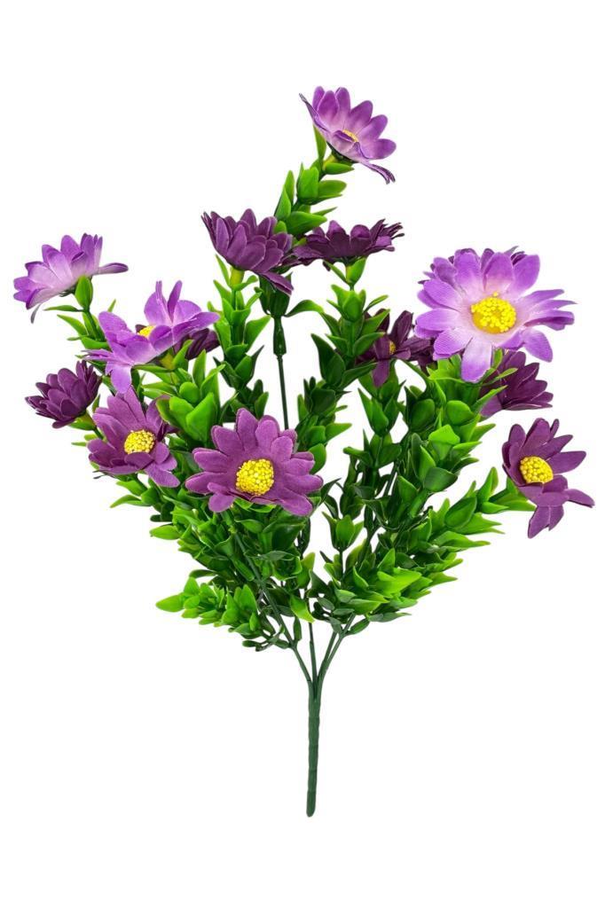 Yapay Çiçek Mor Koyu Papatya 5 Dallı Plastik Dekoratif Yapay Bitki