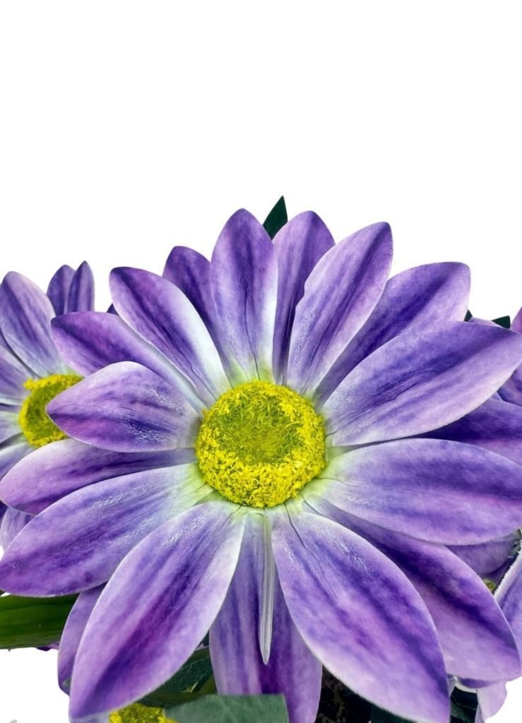 Yapay Çiçek Mor Margarit Papatya Siyah Saksıda Dekoratif Yapay Çiçek 30*25cm