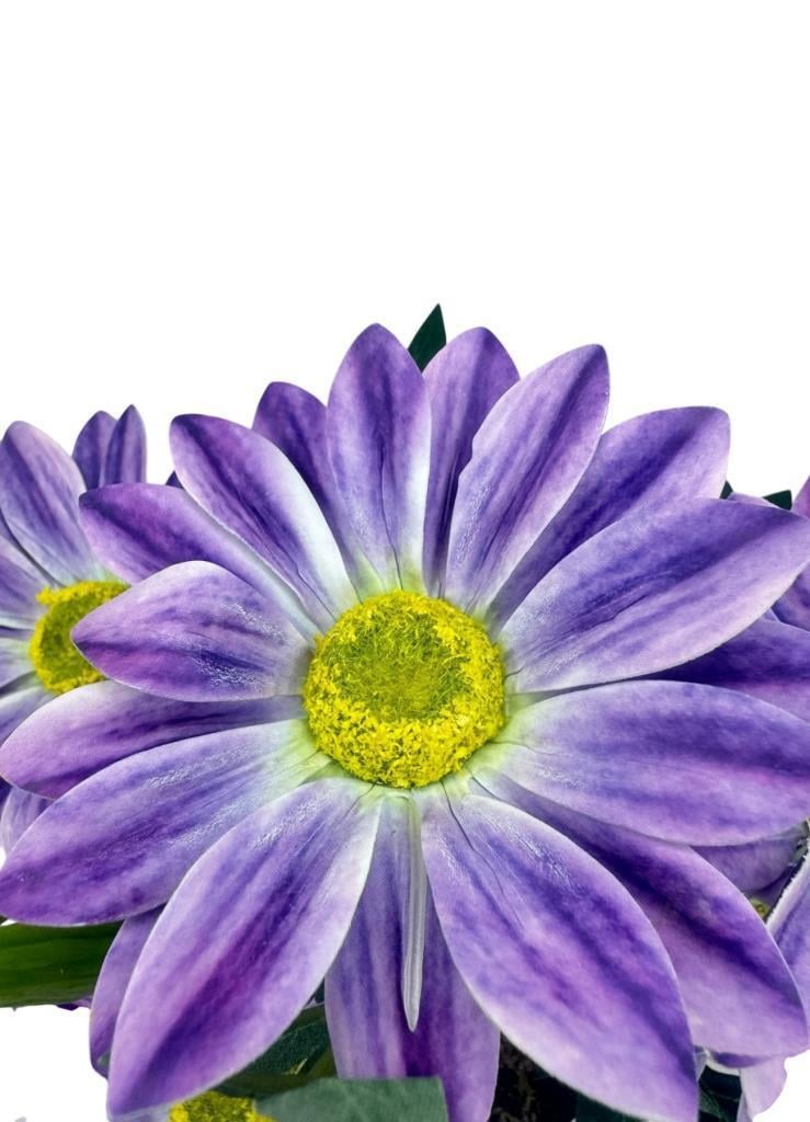 Yapay Çiçek Mor Margarit Papatya Siyah Saksıda Dekoratif Yapay Çiçek 30*25cm