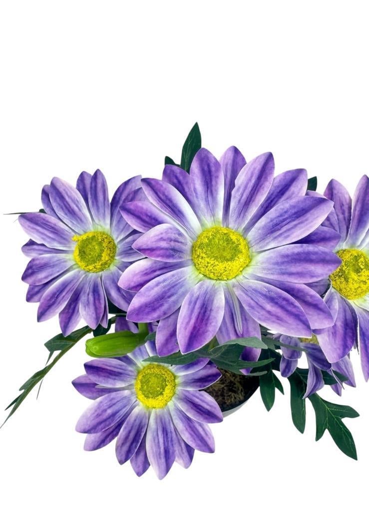 Yapay Çiçek Mor Margarit Papatya Siyah Saksıda Dekoratif Yapay Çiçek 30*25cm