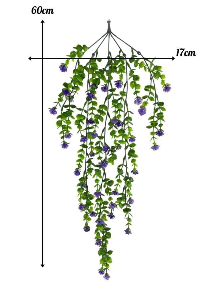 Yapay Çiçek Mor Sarkan Lotus Çiçekli Okaliptus Şimşir Yapay Sarmaşık 5dal 60cm