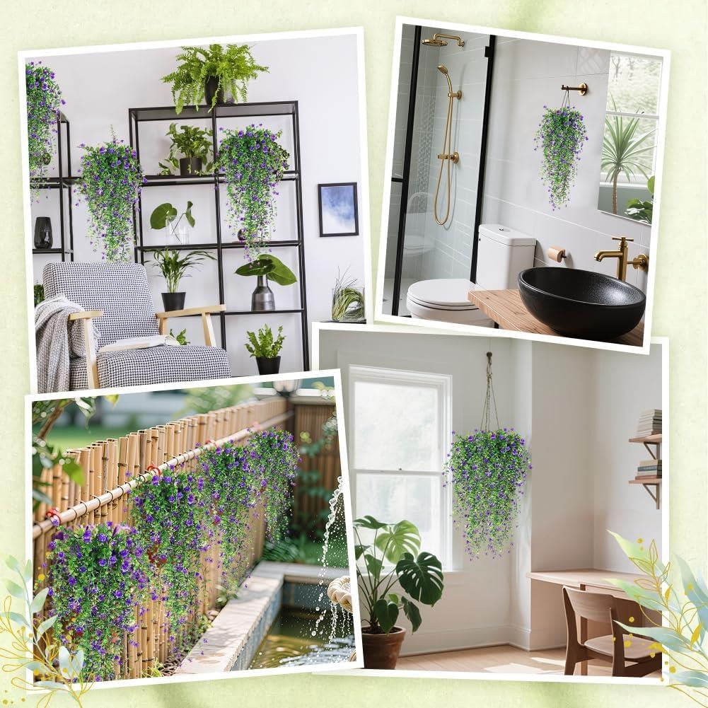 Yapay Çiçek Mor Sarkan Lotus Çiçekli Okaliptus Şimşir Yapay Sarmaşık 5dal 60cm