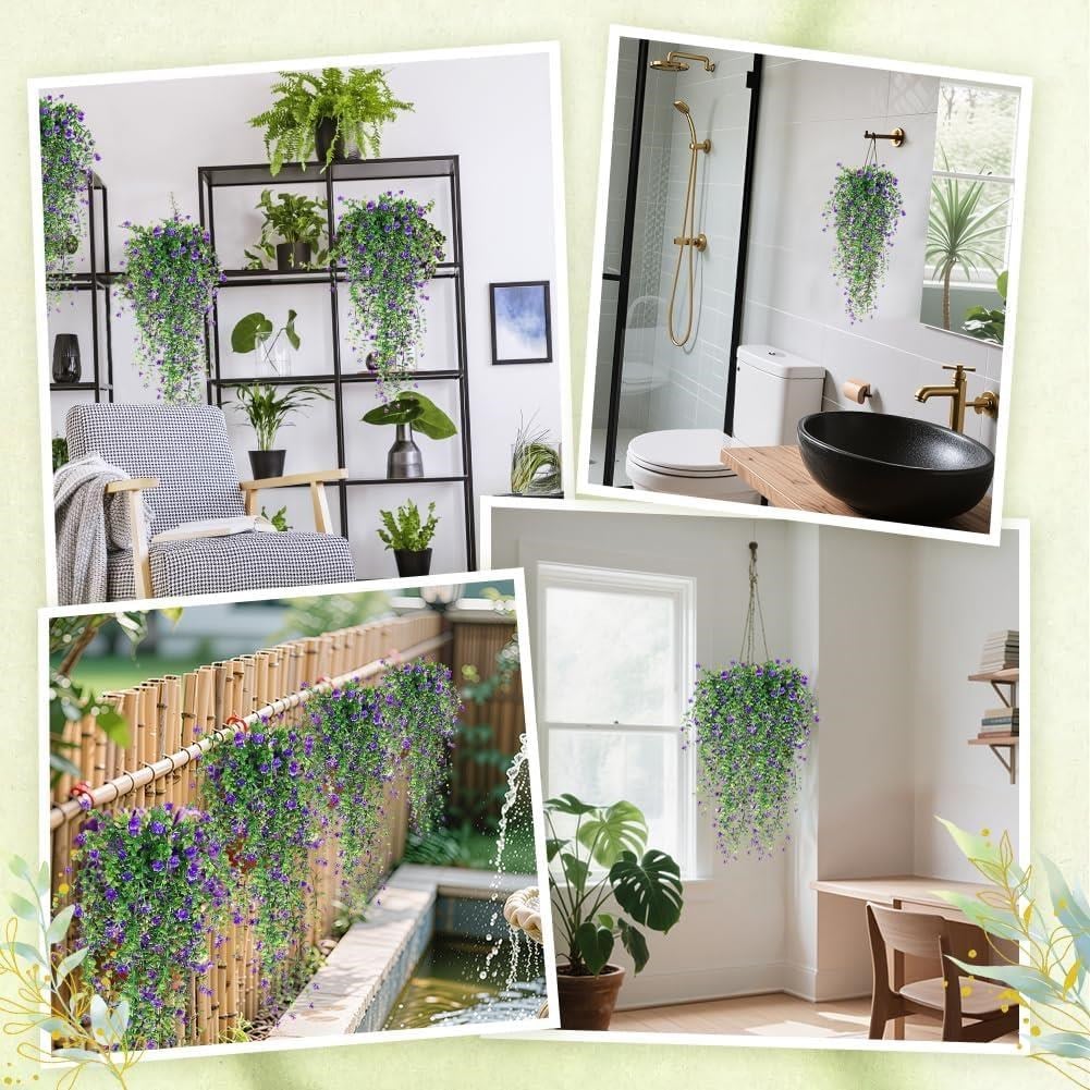 Yapay Çiçek Mor Sarkan Lotus Çiçekli Okaliptus Şimşir Yapay Sarmaşık 5dal 60cm