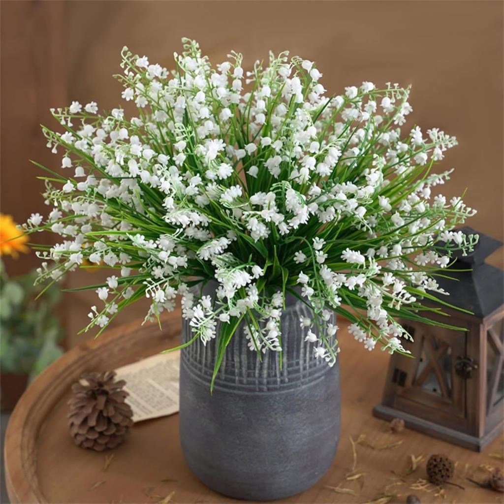 Yapay Çiçek Müge Çiçeği Sazlı Beyaz Çan Çiçeği Lily Of The Valley Demet