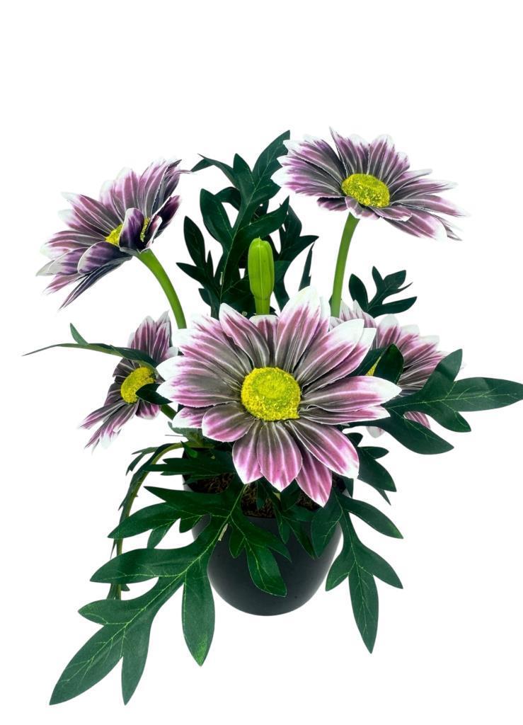 Yapay Çiçek Mürdüm Margarit Papatya Siyah Saksıda Dekoratif Yapay Çiçek 30*25cm