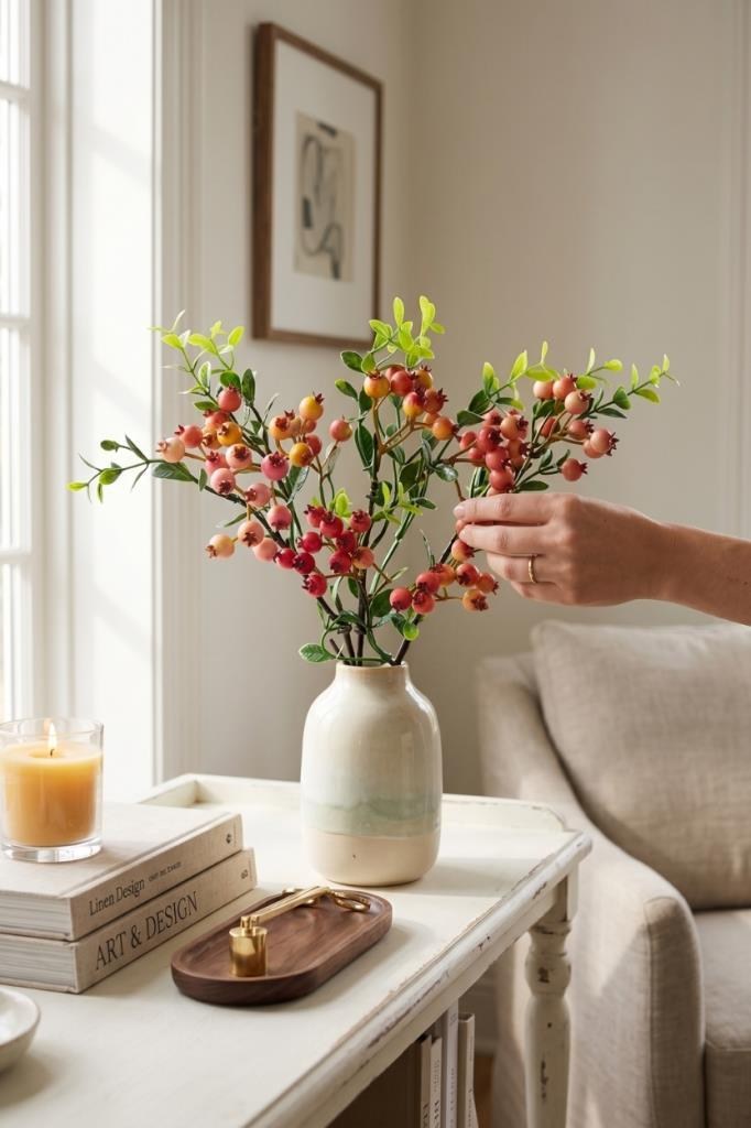 Yapay Çiçek Nar Kokina Dalı 38cm Red Berry