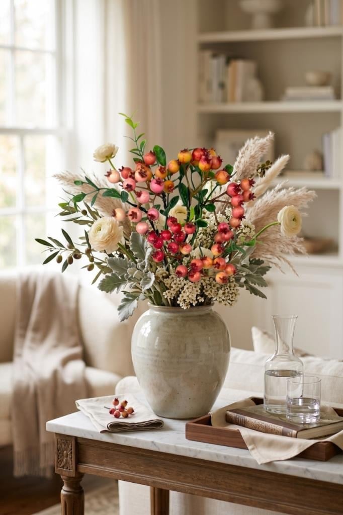 Yapay Çiçek Nar Kokina Dalı 38cm Red Berry