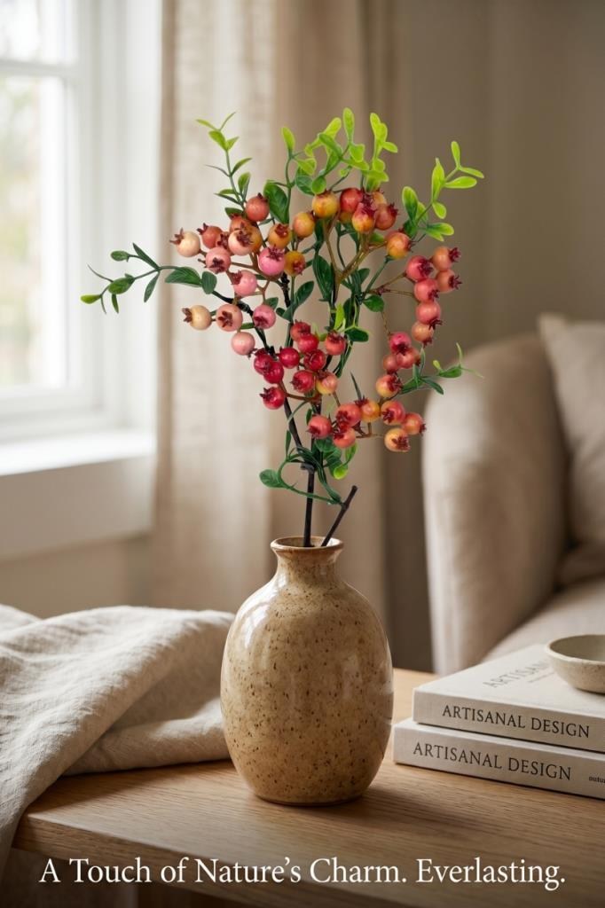 Yapay Çiçek Nar Kokina Dalı 38cm Red Berry