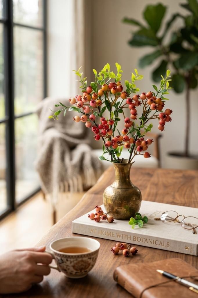 Yapay Çiçek Nar Kokina Dalı 38cm Red Berry
