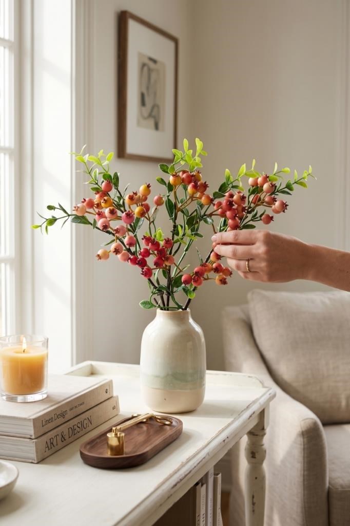 Yapay Çiçek Nar Kokina Dalı 38cm Red Berry
