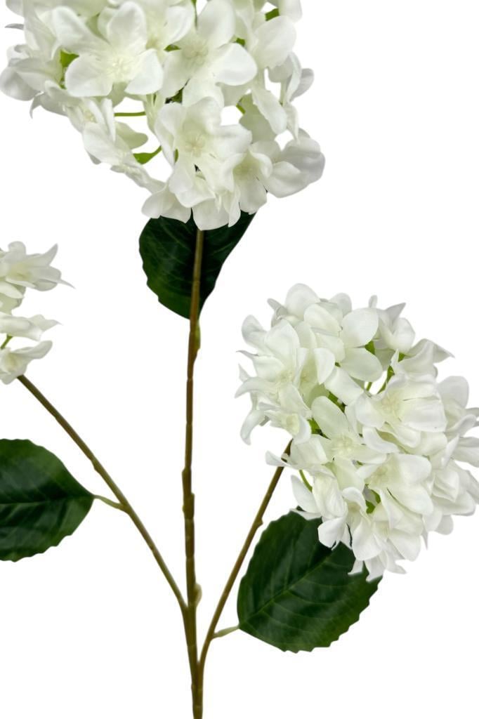 Yapay Çiçek Ortanca 3 Toplu Beyaz Tek Dal Tomurcuklu 75*25cm Kumaş Çiçek Uzun Dal