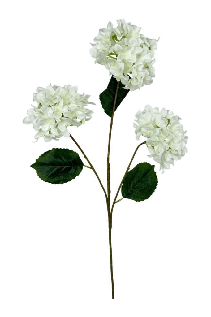 Yapay Çiçek Ortanca 3 Toplu Beyaz Tek Dal Tomurcuklu 75*25cm Kumaş Çiçek Uzun Dal
