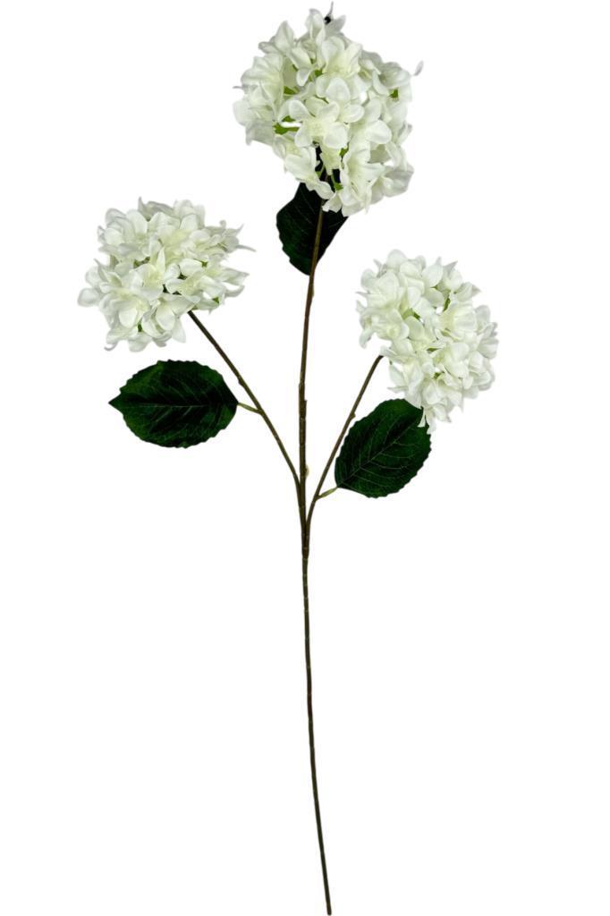 Yapay Çiçek Ortanca 3 Toplu Beyaz Tek Dal Tomurcuklu 75*25cm Kumaş Çiçek Uzun Dal