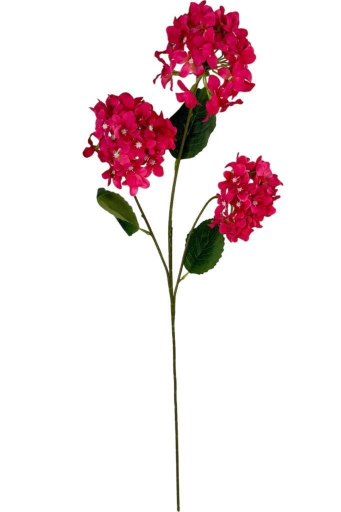 Yapay Çiçek Ortanca 3 Toplu Fuşya Tek Dal Tomurcuklu 75*25cm Kumaş Çiçek Uzun Dal