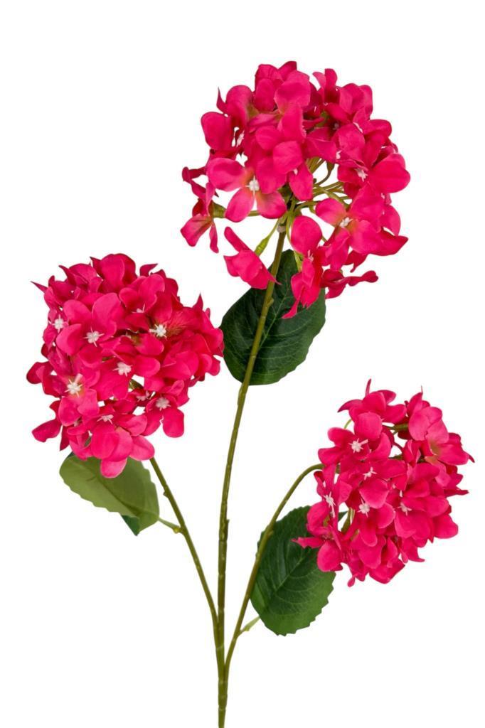 Yapay Çiçek Ortanca 3 Toplu Fuşya Tek Dal Tomurcuklu 75*25cm Kumaş Çiçek Uzun Dal