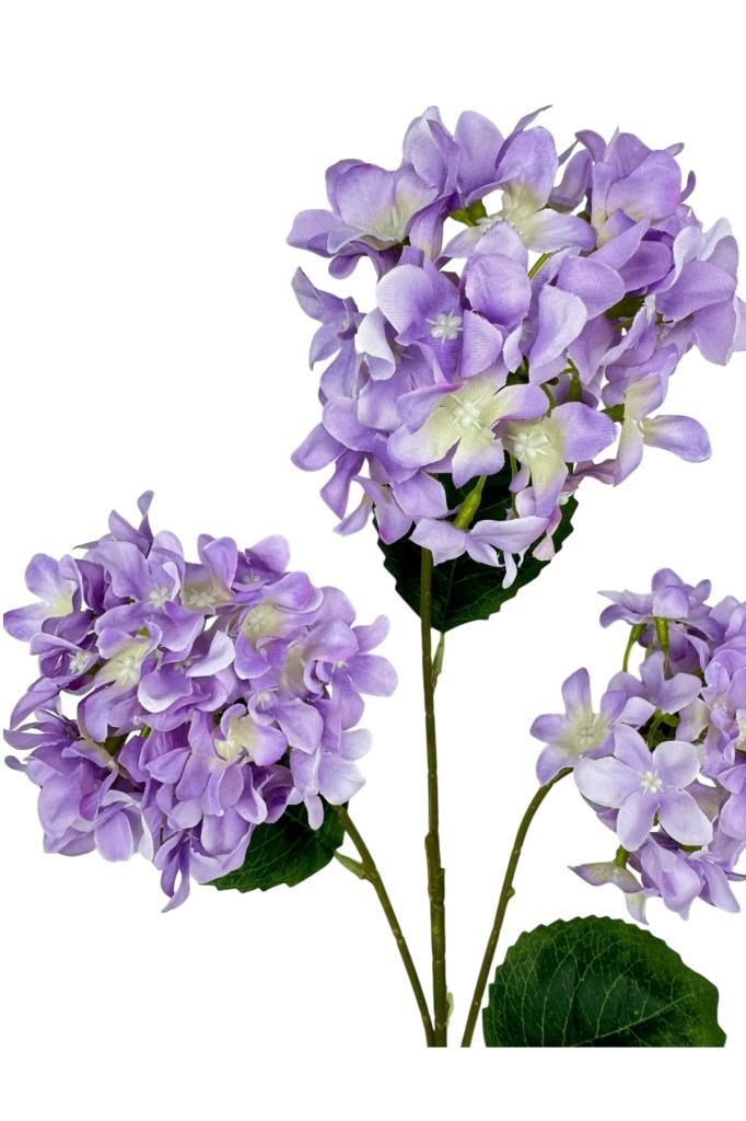 Yapay Çiçek Ortanca 3 Toplu Lila Tek Dal Tomurcuklu 75*25cm Kumaş Çiçek Uzun Dal
