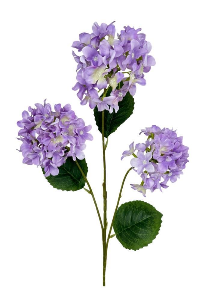 Yapay Çiçek Ortanca 3 Toplu Lila Tek Dal Tomurcuklu 75*25cm Kumaş Çiçek Uzun Dal