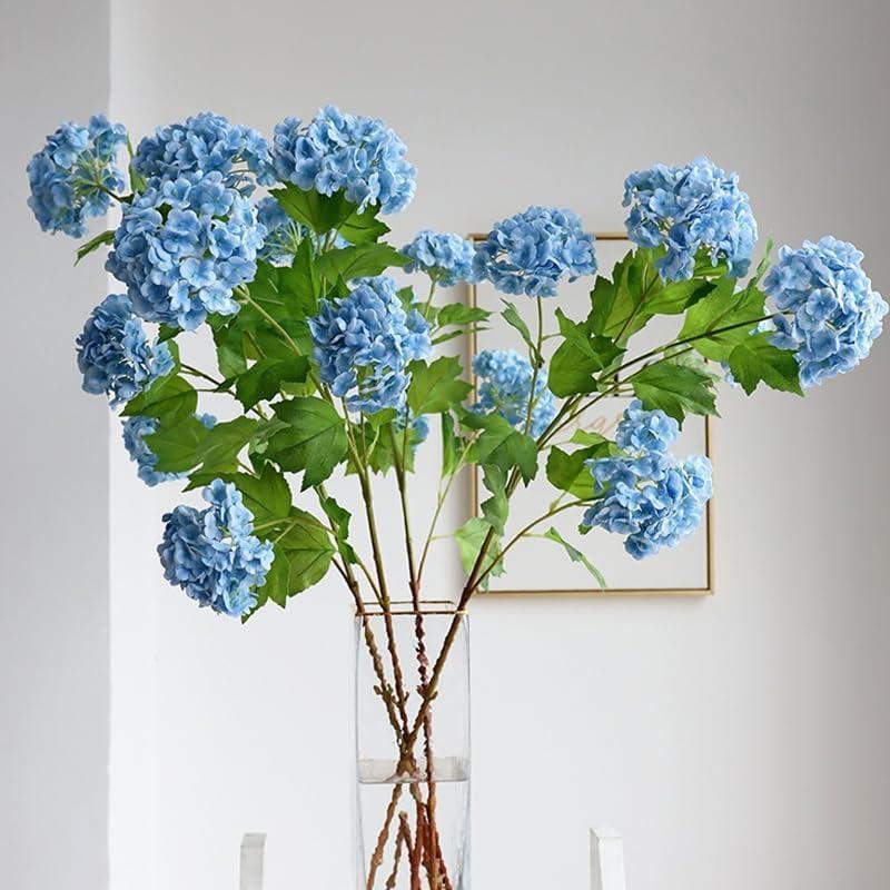 Yapay Çiçek Ortanca 3 Toplu Mavi Tek Dal Tomurcuklu 75*25cm Kumaş Çiçek Uzun Dal