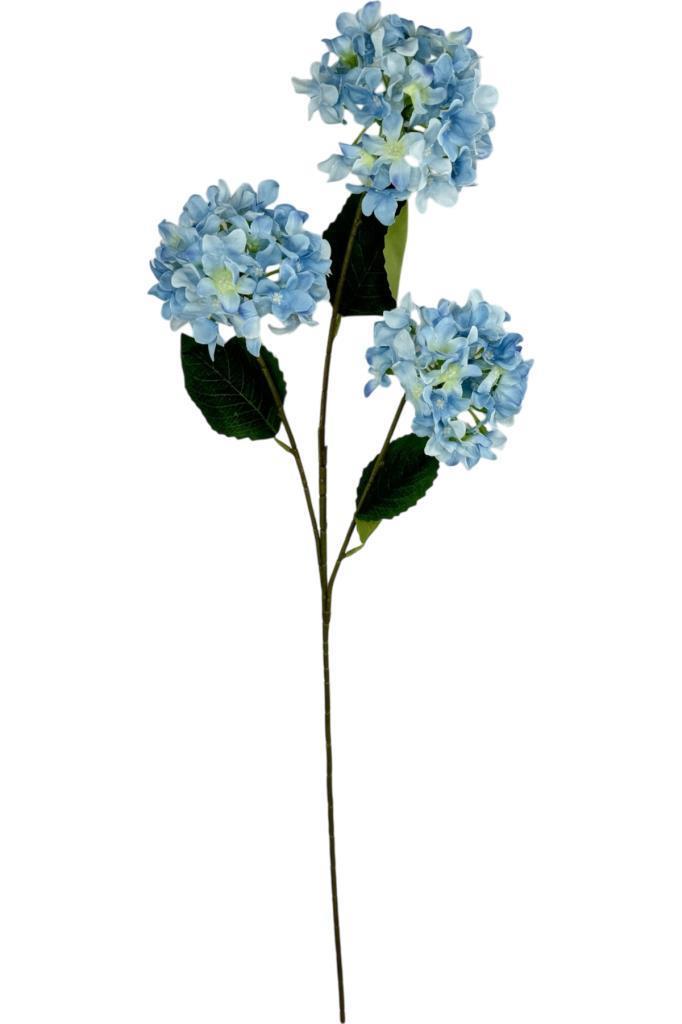 Yapay Çiçek Ortanca 3 Toplu Mavi Tek Dal Tomurcuklu 75*25cm Kumaş Çiçek Uzun Dal