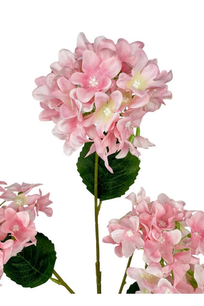 Yapay Çiçek Ortanca 3 Toplu Pembe Tek Dal Tomurcuklu 75*25cm Kumaş Çiçek Uzun Dal