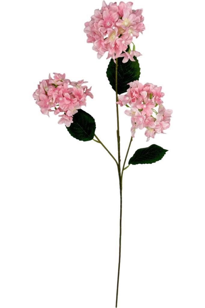 Yapay Çiçek Ortanca 3 Toplu Pembe Tek Dal Tomurcuklu 75*25cm Kumaş Çiçek Uzun Dal