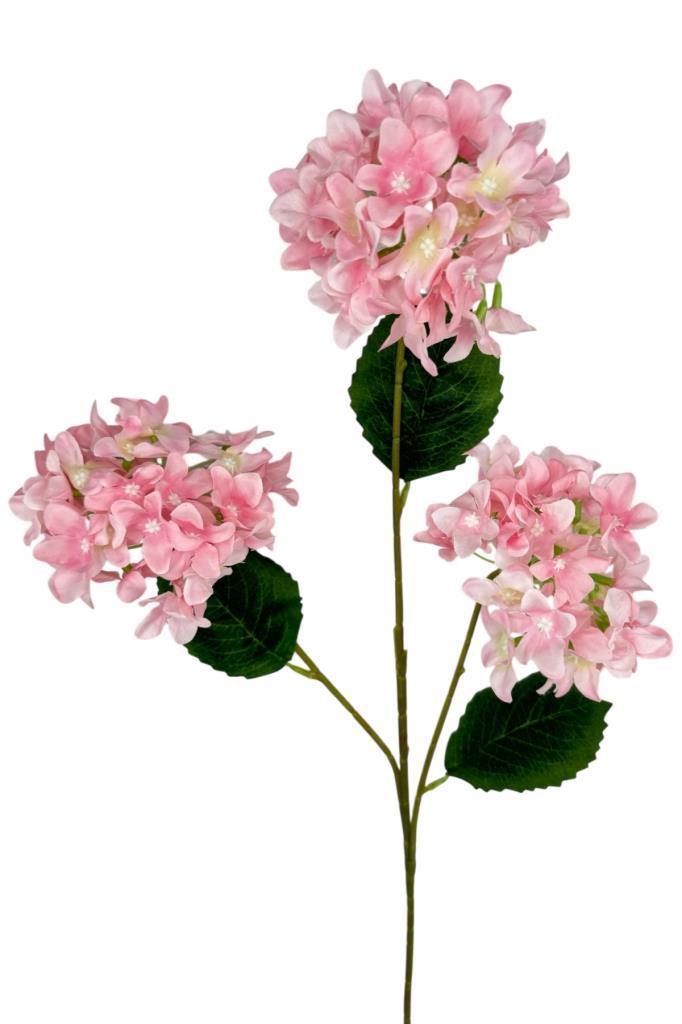 Yapay Çiçek Ortanca 3 Toplu Pembe Tek Dal Tomurcuklu 75*25cm Kumaş Çiçek Uzun Dal