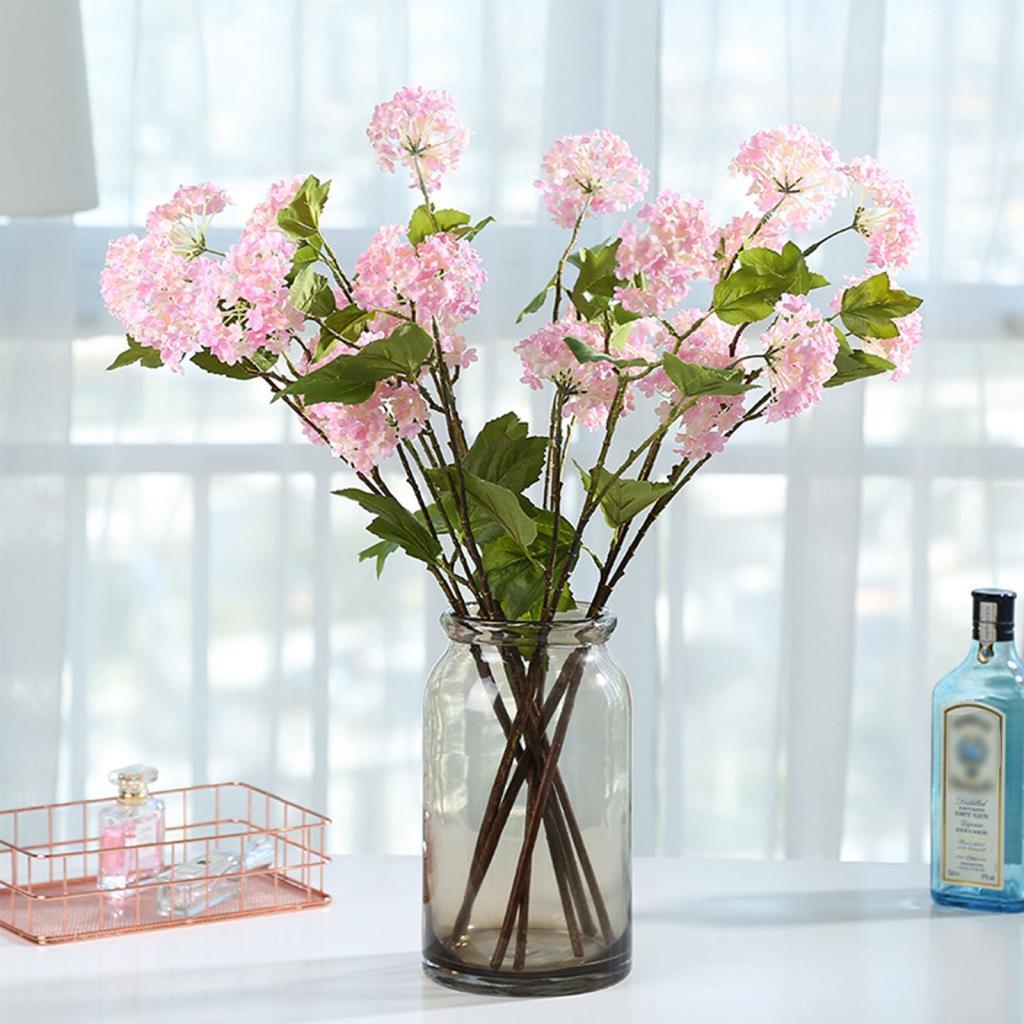 Yapay Çiçek Ortanca 3 Toplu Pembe Tek Dal Tomurcuklu 75*25cm Kumaş Çiçek Uzun Dal