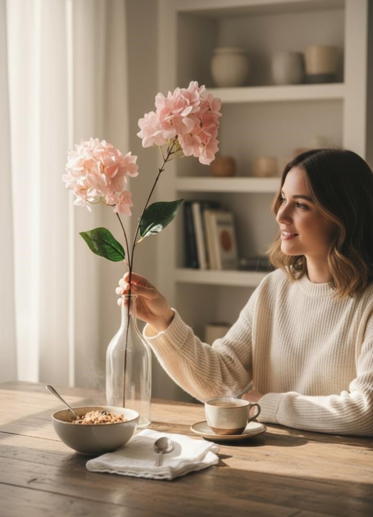 Yapay Çiçek Ortanca 90cm 2Toplu Pembe Tek Dal Kumaş Çiçek Uzun Dal