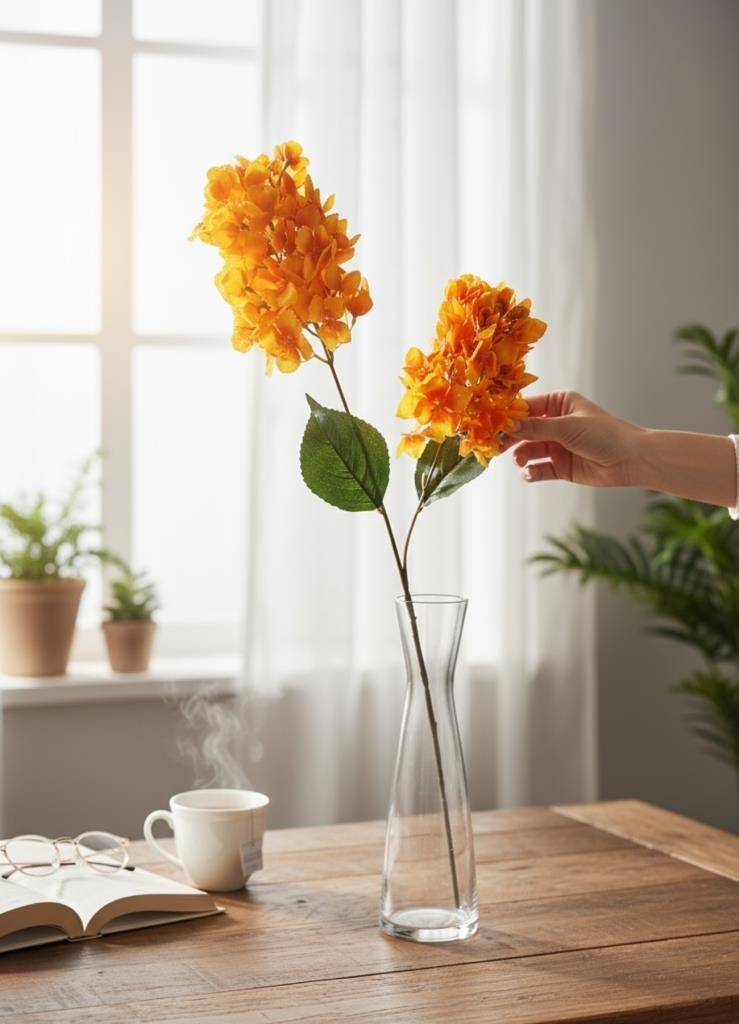 Yapay Çiçek Ortanca 90cm 2Toplu Somon Tek Dal Kumaş Çiçek Uzun Dal