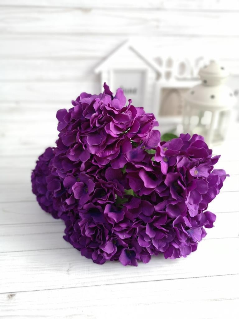Yapay Çiçek Ortanca Çiçeği Demeti 43 cm Mor Koyu