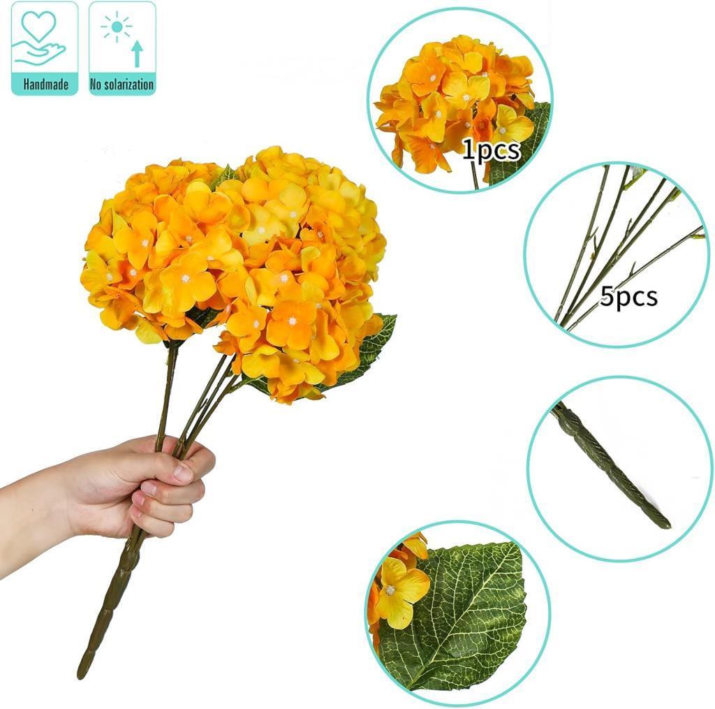 Yapay Çiçek Ortanca Çiçeği Demeti 43 cm Sarı Turuncu