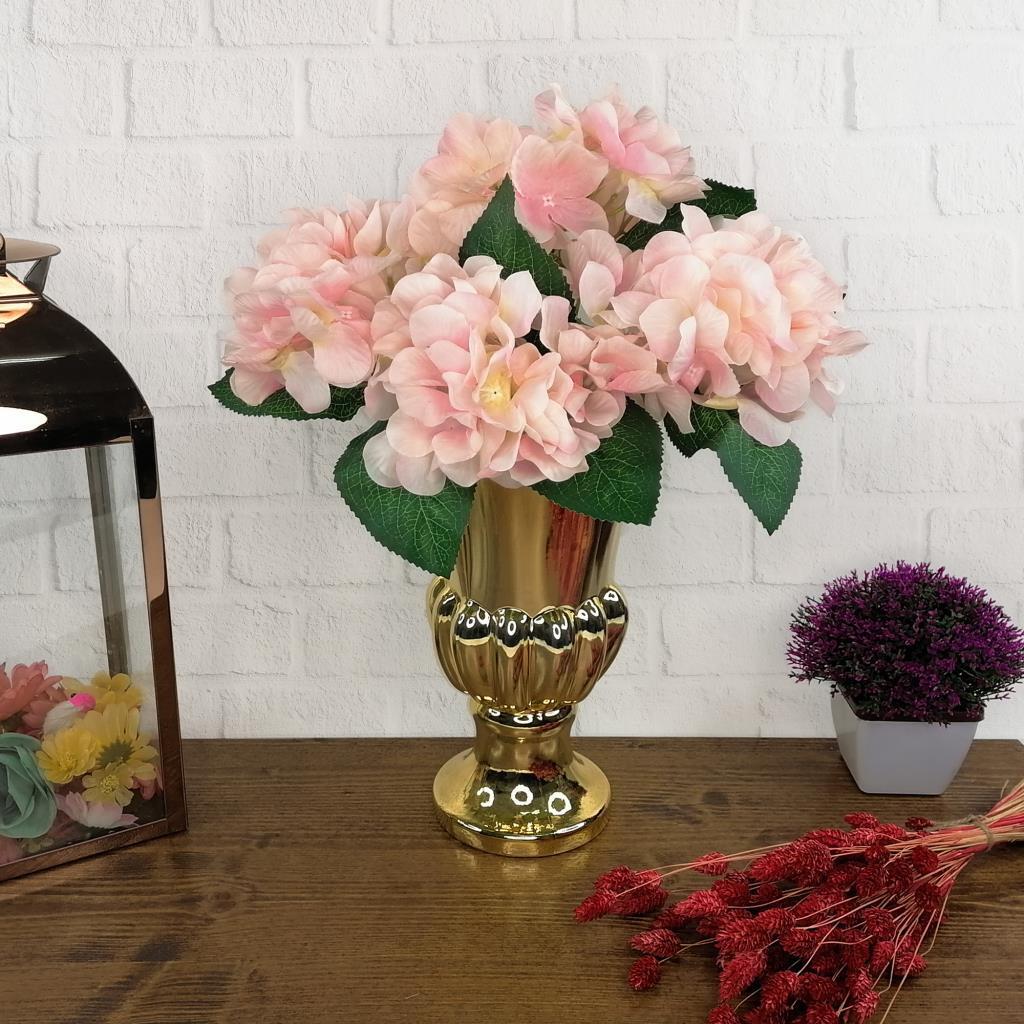 Yapay Çiçek Ortanca Demeti Pembe Açık 5 Kafalı Büyük Boy 43 cm 