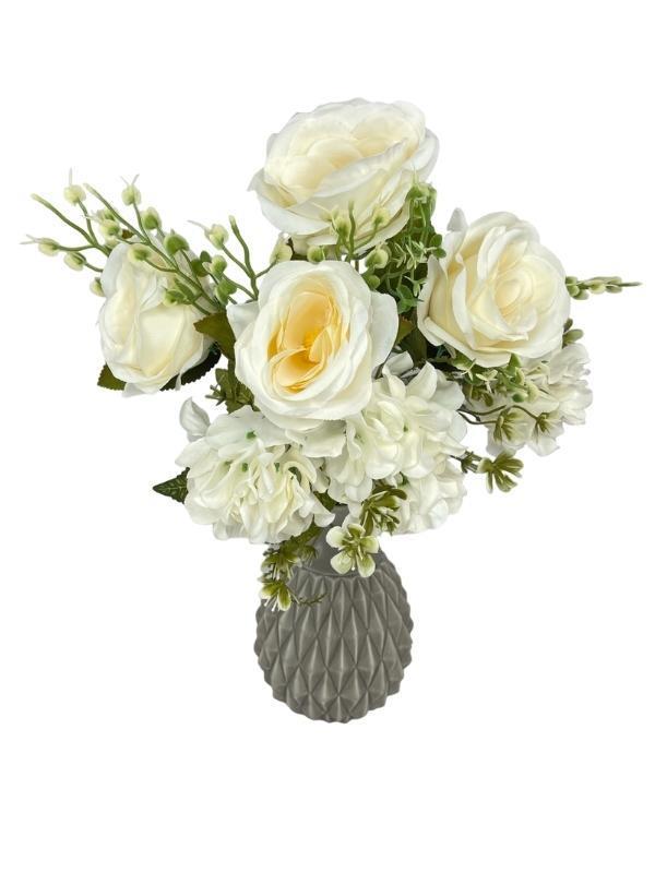 Yapay Çiçek Ortanca ve Gül Demeti 40*25cm Büyükboy KREM