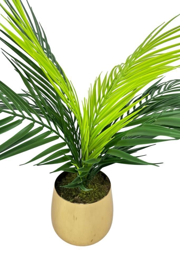 Yapay Çiçek Palmiye Areka Yapay Bitki Gold Metal Saksı Salon Çiçeği 9 Yaprak 50cm